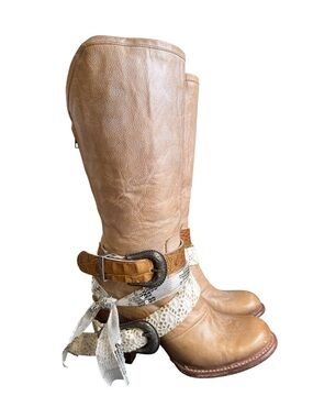 Freebird by Steven Bae Boots Tall Size 9 Leather Buckle Lace Detail